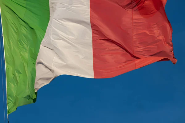 Waving Italian Flag Blue Sky — Stock Photo, Image