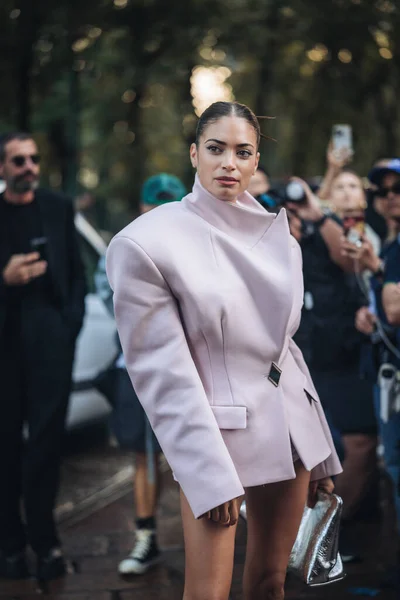 stock image Milano, Italy - 23 September 2023 : Elodie for The Attico at the Milano Fashion Week