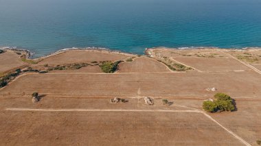 Puglia 'daki sahil kenarındaki eski Trulli evleri.