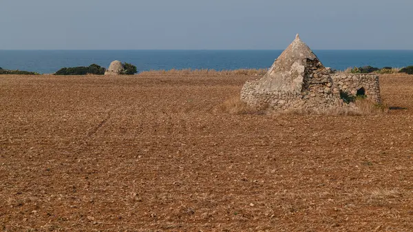 Puglia 'daki sahil kenarındaki eski Trulli evleri.