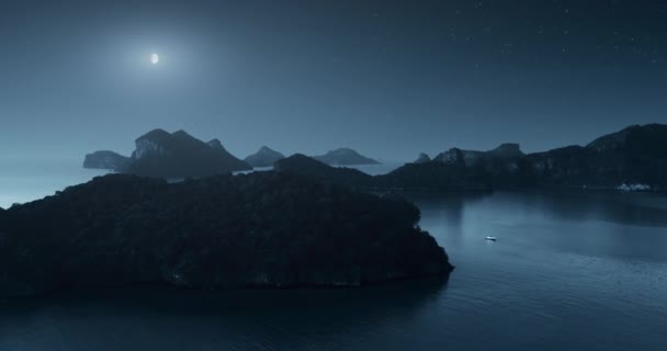 Εναέρια Νύχτα Ωκεανού Νησί Τοπίο Τροπική Φύση Φόντο Μπλε Φεγγάρι — Αρχείο Βίντεο