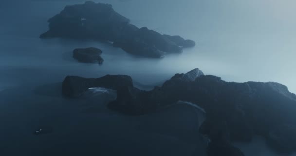 Blue Notte Aerea Paesaggio Isola Sfondo Chiaro Luna Silhouette Della — Video Stock