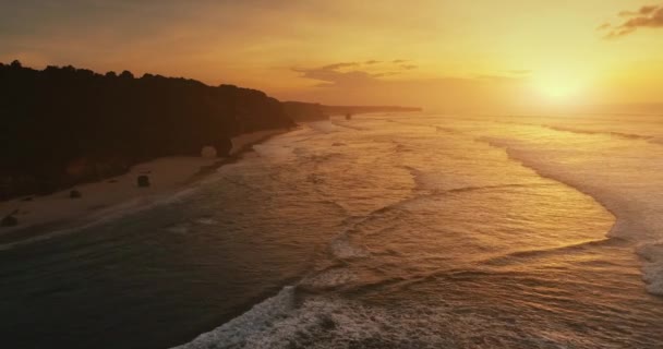 Antenne Rollende Wellen Tropischer Sandstrand Bei Sonnenuntergang Zeitlupe Ozeanwasser Welle lizenzfreies Stockvideo