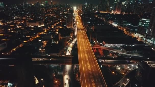 Aerial View City Road Night Modern Metropolis Area Singapore Skyscrapers — Stock Video