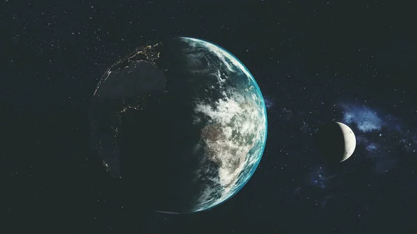 Planeta Terra Spin Lua Orbit Espaço Sol Feixe Brilho Star — Fotografia de Stock