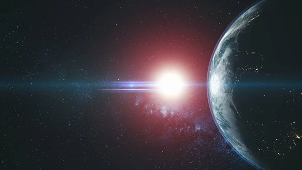 Planeet Aarde Cirkel Ronde Flare Zonnestraal Gloed Sterrenhemel Galaxy Hemelse — Stockfoto