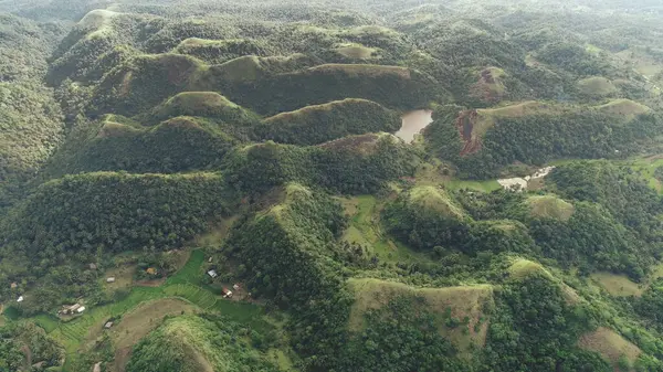 Zielone Wzgórze Antena Wiejski Filipiny Krajobraz Jeziora Budowa Wzgórzu Filmowa Obrazy Stockowe bez tantiem