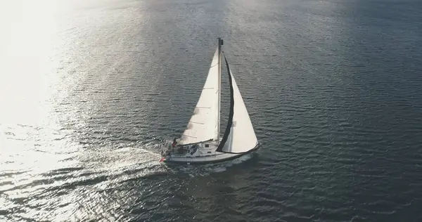 Luxury Yacht Open Sea Racing Sails Aerial Amazing Seascape Ocean — Stock Photo, Image