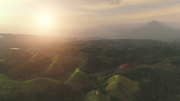 Aerial Mountain Sunset View Bohol Island Chocolate Hills Sun Asia Royalty Free Stock Video