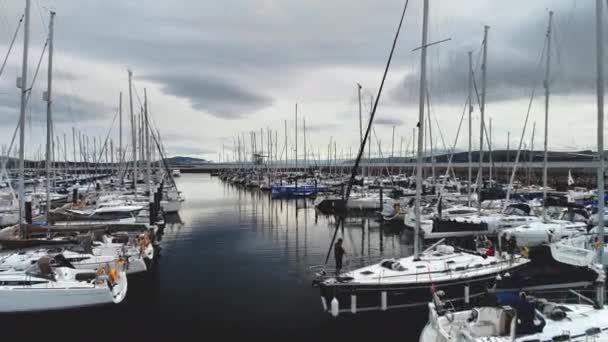 Yacht Vela Scozia Marina Vista Aerea Molo Della Città Navi — Video Stock