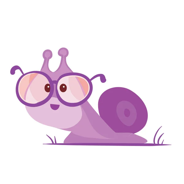 Cartoon Cute Purple Snail Big Glasses Cartoon Illustration Isolated Object — Stock Vector