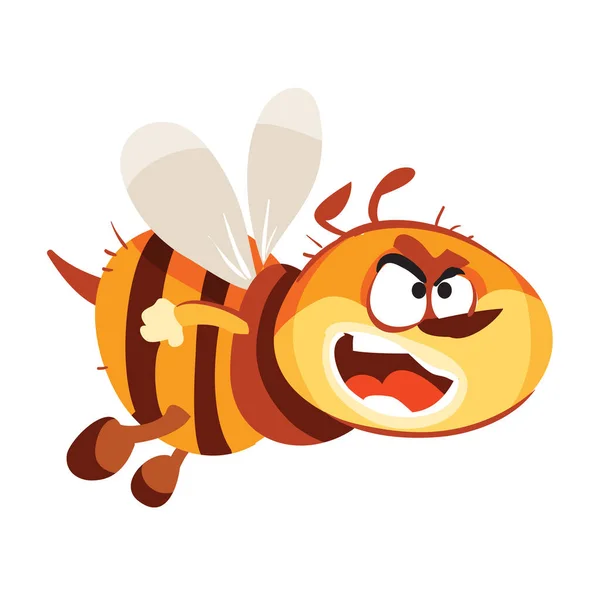 Wściekła Mała Pszczółka Brązowych Żółtych Kolorach Ilustracja Kreskówki Odizolowany Obiekt — Wektor stockowy