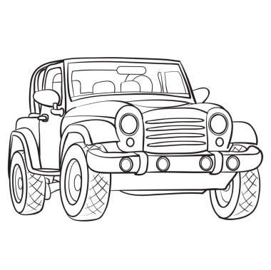 skeç, büyük araba, boyama kitabı, beyaz arkaplanda izole nesne, vektör illüstrasyonu, çizgi film, ep