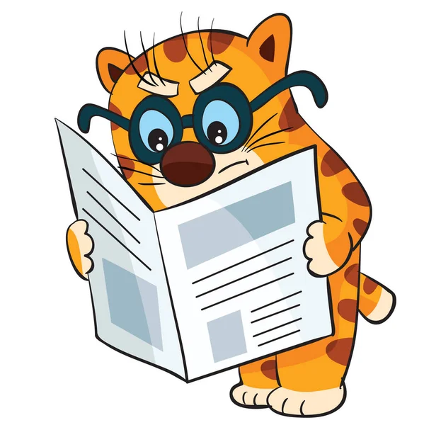 Κοκκινομάλλα Krt Γυαλιά Διαβάζει Μια Εφημερίδα Μια Έξυπνη Εμφάνιση Εικονογράφηση — Διανυσματικό Αρχείο