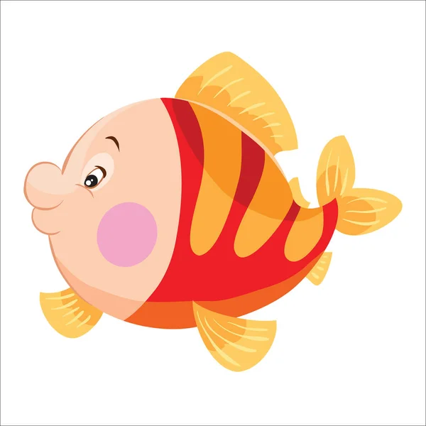 Charakter Niedlicher Rot Gelber Fisch Schwimmt Auf Cartoon Illustration Isoliertes — Stockvektor