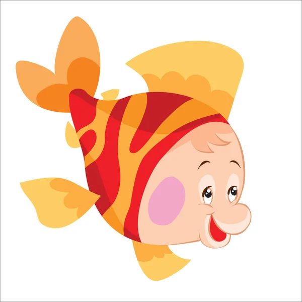 Характер Милый Красный Желтая Рыба Плавает Вниз Мультфильм Иллюстрации Изолированный — стоковый вектор