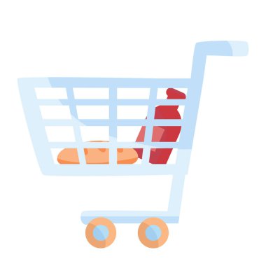 grocery cart with the necessary groceries, flat, isolated object on a white background, vector, eps