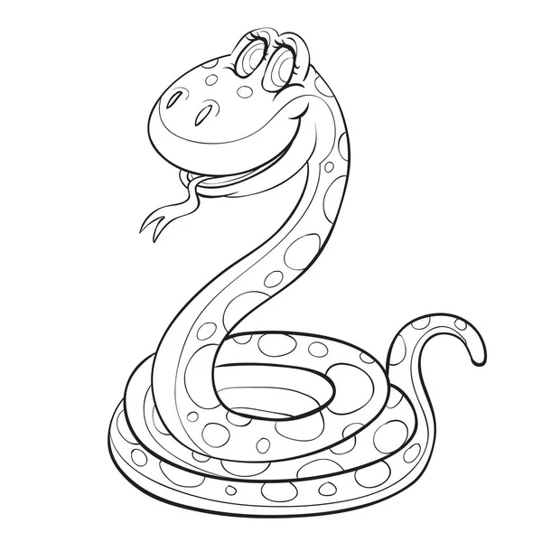 Schizzo Simpatico Serpente Con Lingua Appesa Fuori Libro Colorare Illustrazione — Vettoriale Stock