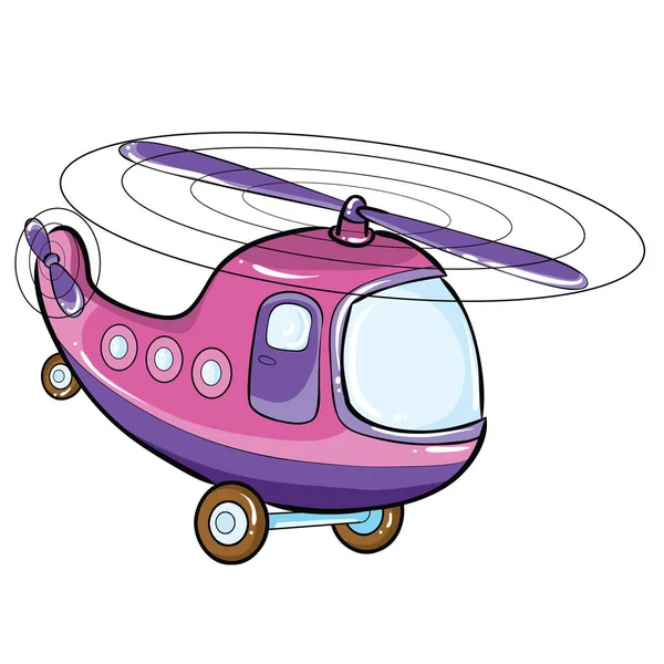 粉色儿童直升机 卡通画 白色背景上的孤立物体 — 图库矢量图片