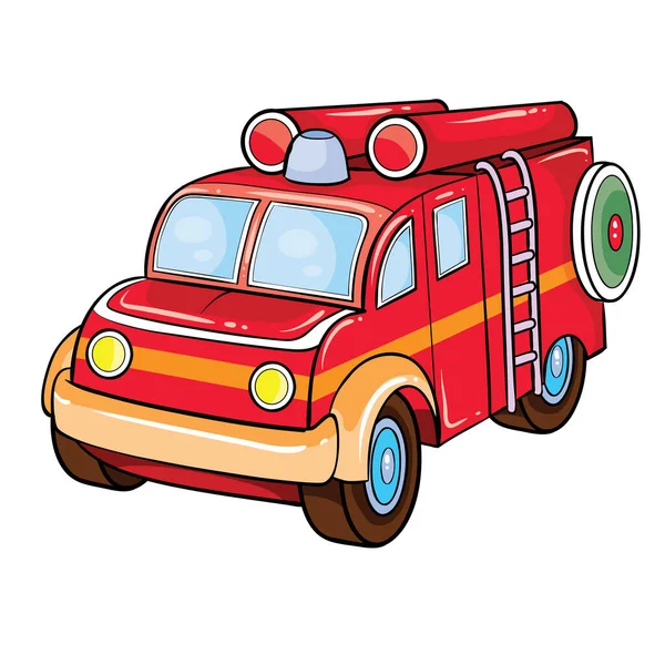 赤い消防車 漫画のイラスト 白い背景の孤立したオブジェクト ベクトル Eps — ストックベクタ