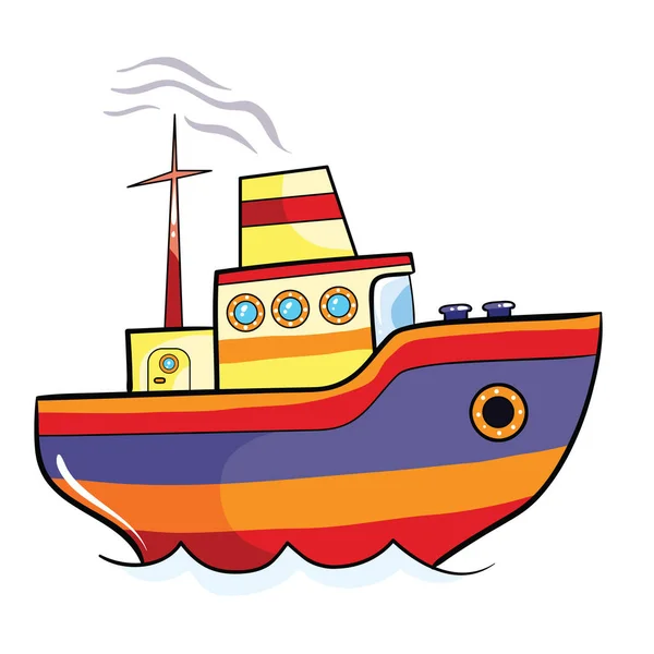Bateau Vapeur Multicolore Pour Enfants Cheminée Dont Vient Fumée Illustration — Image vectorielle