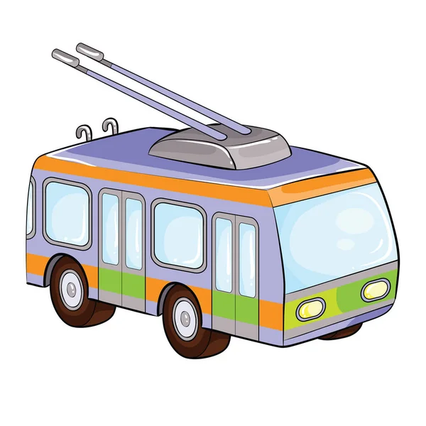 Trolleybus Crianças Multicoloridas Brinquedo Desenho Animado Ilustração Objeto Isolado Fundo — Vetor de Stock