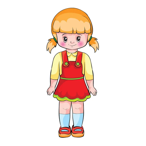 Ein Mädchen Roter Kleidung Steht Blickpunkt Cartoon Illustration Isoliertes Objekt — Stockvektor