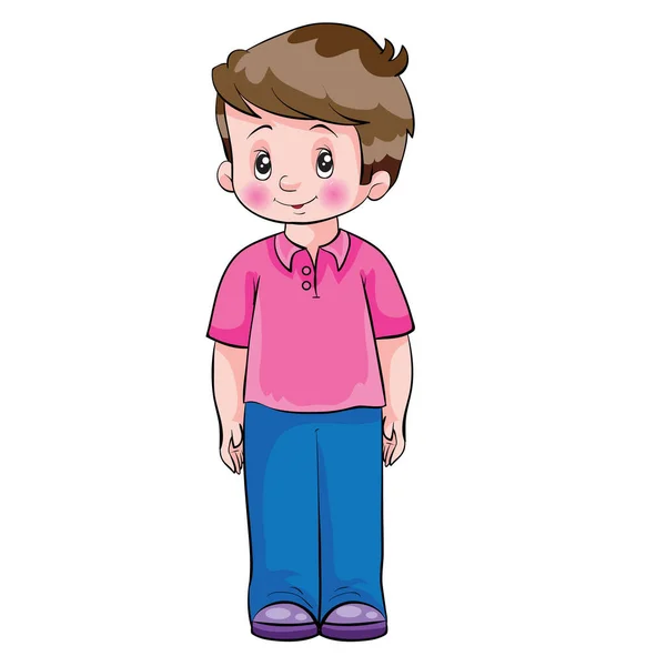 Boy Pink Shirt Stands Attention Cartoon Illustration Isolated Object White — Stock Vector