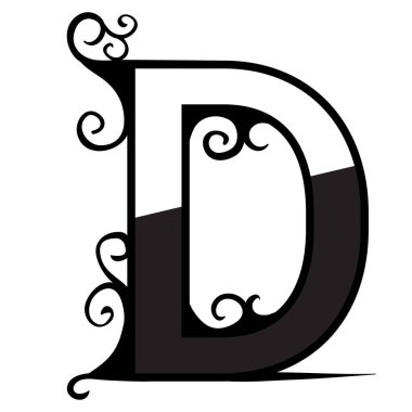 Logo, girdaplı stilize harf d, beyaz renkli izole nesne, vektör illüstrasyonu,