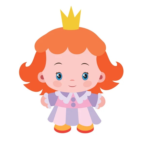 漫画イラスト 赤い髪と彼女の頭の上に小さな冠を持つかわいい王女 白い背景に孤立したオブジェクト ベクトル Eps — ストックベクタ