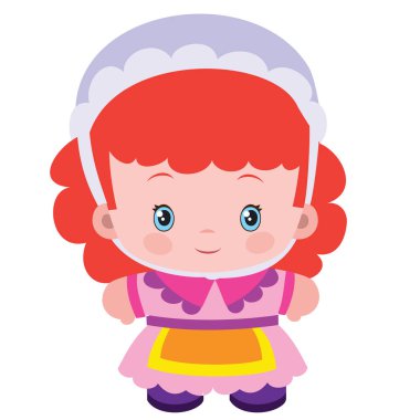 düz, başlık ve önlüklü çiftlik kadını, beyaz arka planda izole nesne, vektör illüstrasyonu, eps