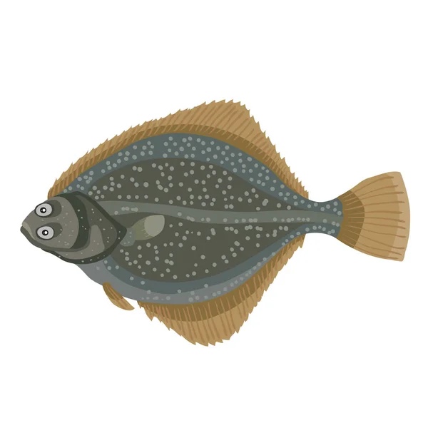 緑色のフラウンダー魚 漫画イラスト 白い背景 ベクトル Epsの孤立した物体 — ストックベクタ