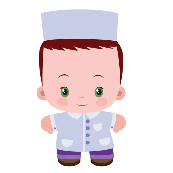 Das Bild Zeigt Eine Zeichentrickfigur Eines Kleinen Kindes Arztuniform Die lizenzfreie Stockvektoren