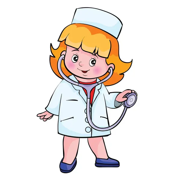 Imagen Muestra Personaje Dibujos Animados Niño Con Uniforme Médico Incluyendo Vector De Stock