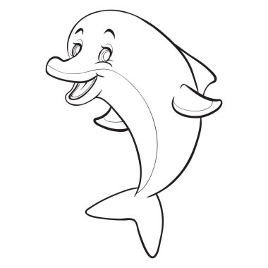 Bu basit bir yunus çizimi. Yunus neşeli ya da mutlu görünüyor, ağzı yukarı doğru kıvrılmış bir gülümseme oluşturuyor.