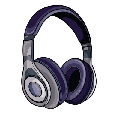 Mor kulaklıklı büyük kalite gri kulaklıklar, beyaz arka planda izole nesne, vektör illüstrasyonu, ep