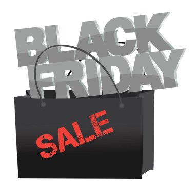 Kara Cuma satışından siyah çanta, beyaz arka planda izole nesne, vektör illüstrasyonu, eps