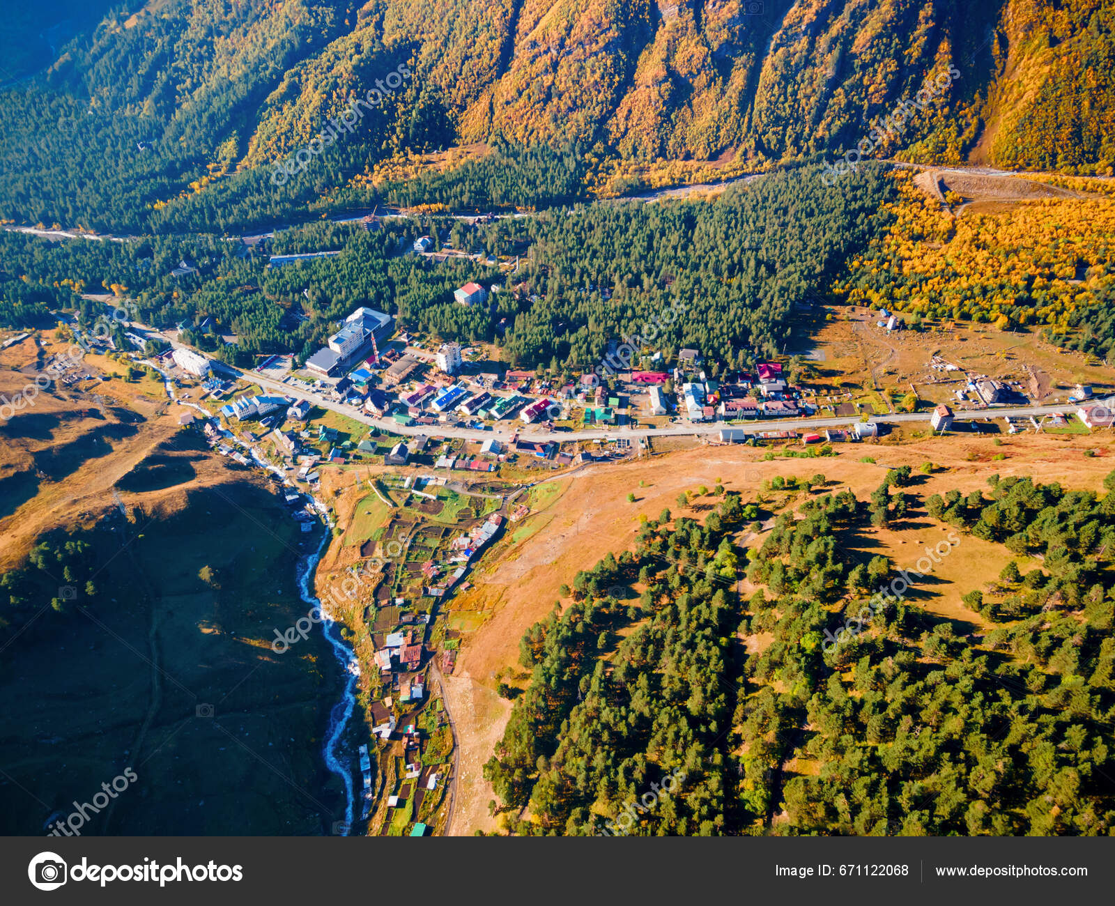 Terskol Aerial Panoramic View Terskol Village Located Foot Mount.