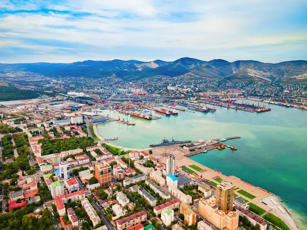 Novorossiysk Centre Ville Vue Panoramique Aérienne Novorossiysk Est Port Principal — Photo