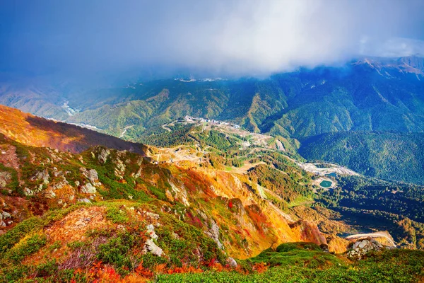 Kaukasus Bergpanorama Vom Aussichtspunkt Rosengipfel Rosa Peak Und Roza Khutor — Stockfoto