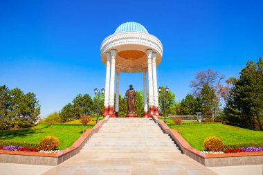 Tashkent, Uzbekistan - April 11, 2021: Alisher Navoiy monument in the centre of Tashkent city in Uzbekistan clipart