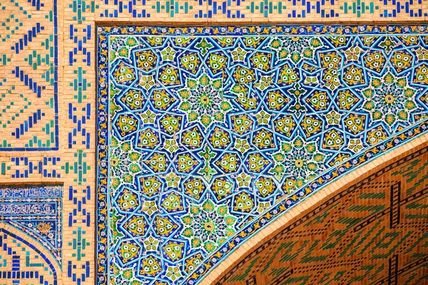 Kalyan清真寺图案设计背景纹理 Kalyan清真寺是乌兹别克斯坦布哈拉Poi Kalon伊斯兰宗教建筑群的一部分 — 图库照片