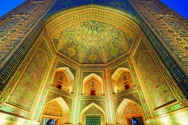 Registan Tilya Kori Madrasah Mosaik Mönster Design Bakgrund Keramiska Plattor — Stockfoto