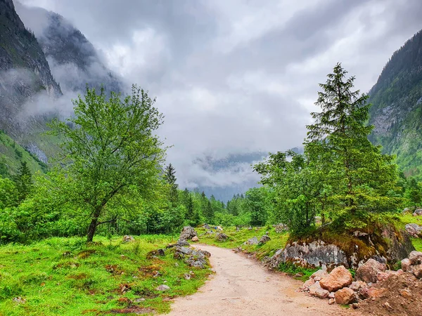 Piękny Krajobraz Górski Pobliżu Jeziora Konigssee Południowo Wschodniej Dzielnicy Berchtesgadener — Zdjęcie stockowe