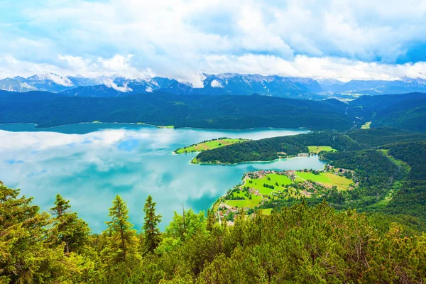 Herzogstand 관점에서 Walchensee 파노라마 Walchensee Lake Walchen은 독일에서 하나입니다 — 스톡 사진