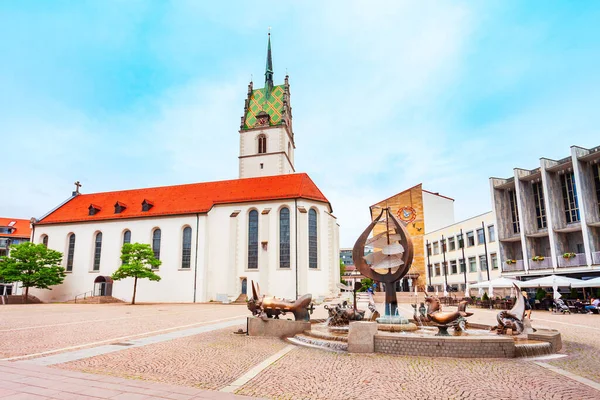 Friedrichshafen Almanya Temmuz 2021 Friedrichshafen Deki Nicholas Kilisesi Yakınlarındaki Buchhornbrunnen — Stok fotoğraf