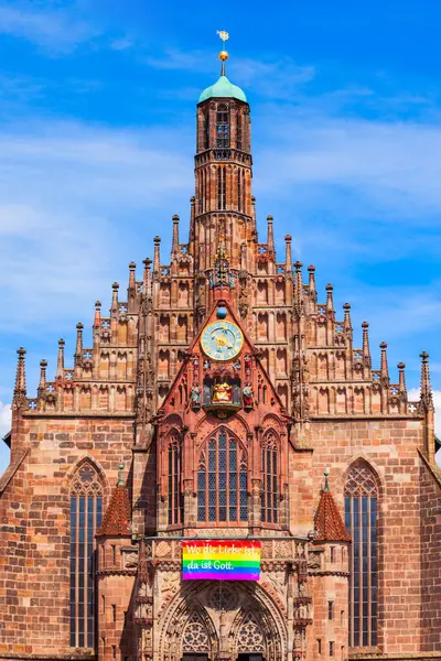 Frauenkirche Εκκλησία Της Παναγίας Στην Κεντρική Πλατεία Hauptmarkt Στην Παλιά — Φωτογραφία Αρχείου