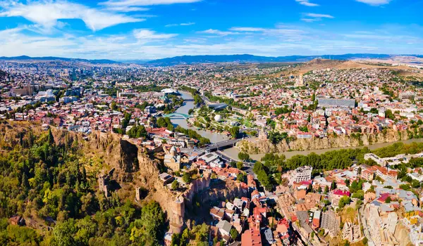 Narikala Fortress Aerial Panoramic View Tbilisi Old Town Tbilisi Capital — Stock Photo, Image