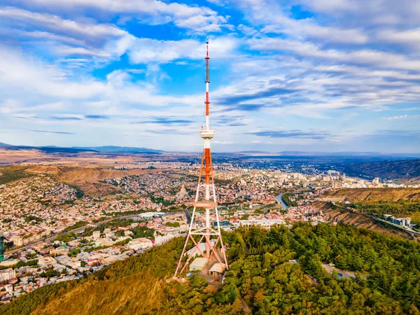 Tbilisi Broadcasting Tower Aerial Panoramic View Tbilisi Capital Largest City — Stock Photo, Image