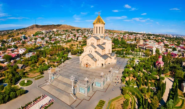 Holy Trinity Cathedral Tsminda Sameba Church Aerial Panoramic View Tbilisi — Stock Photo, Image